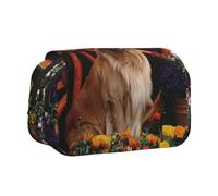 YXDVPALNE Fleurs Golden Retriever Trousse à Crayons Portable à Double Coque avec Fermeture éclair