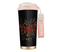YXDVPALNE Fleurs Roses Westernch,Tasse à café isotherme en acier inoxydable 316 avec cordon, 500 ml, idéale pour les voyages en voiture