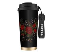 YXDVPALNE Fleurs Roses Westernch,Tasse à café isotherme en acier inoxydable 316 avec cordon, 500 ml, idéale pour les voyages en voiture