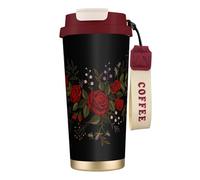 YXDVPALNE Fleurs Roses Westernch,Tasse à café isotherme en acier inoxydable 316 avec cordon, 500 ml, idéale pour les voyages en voiture