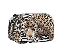 YXDVPALNE Fond de Peau de zèbre léopard doré Trousse à Crayons Portable à Double Coque avec Fermeture éclair