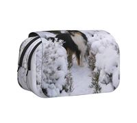 YXDVPALNE Fond d'écran Sheltie d'hiver Trousse à Crayons Portable à Double Coque avec Fermeture éclair