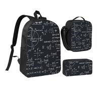 YXDVPALNE Formules mathématiques sans couture avec formes géométriques,Ensemble de 3 sacs à dos, sac à lunch et trousse pour étudiant