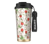 YXDVPALNE Fraise et fleur,Tasse à café isotherme en acier inoxydable 316 avec cordon, 500 ml, idéale pour les voyages en voiture