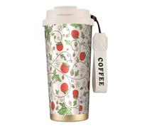 YXDVPALNE Fraise et fleur,Tasse à café isotherme en acier inoxydable 316 avec cordon, 500 ml, idéale pour les voyages en voiture