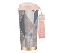 YXDVPALNE Géo Or Rose,Tasse à café isotherme en acier inoxydable 316 avec cordon, 500 ml, idéale pour les voyages en voiture