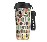 YXDVPALNE Géologie vintage, pierres précieuses, cristaux, minéraux,Tasse à café isotherme en acier inoxydable 316 avec cordon, 500 ml, idéale pour les voyages en voiture