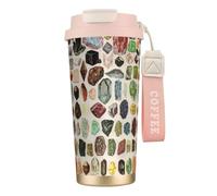 YXDVPALNE Géologie vintage, pierres précieuses, cristaux, minéraux,Tasse à café isotherme en acier inoxydable 316 avec cordon, 500 ml, idéale pour les voyages en voiture