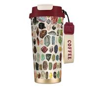 YXDVPALNE Géologie vintage, pierres précieuses, cristaux, minéraux,Tasse à café isotherme en acier inoxydable 316 avec cordon, 500 ml, idéale pour les voyages en voiture