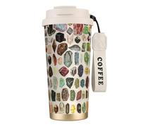 YXDVPALNE Géologie vintage, pierres précieuses, cristaux, minéraux,Tasse à café isotherme en acier inoxydable 316 avec cordon, 500 ml, idéale pour les voyages en voiture