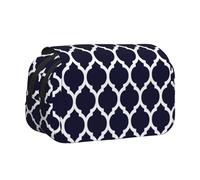 YXDVPALNE Géométrique marocain Bleu Marine Moderne Trousse à Crayons Portable à Double Coque avec Fermeture éclair