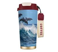 YXDVPALNE Grand dauphin commun,Tasse à café isotherme en acier inoxydable 316 avec cordon, 500 ml, idéale pour les voyages en voiture
