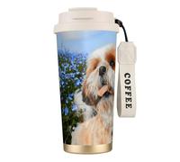 YXDVPALNE Gros plan sur le Shih Tzu,Tasse à café isotherme en acier inoxydable 316 avec cordon, 500 ml, idéale pour les voyages en voiture