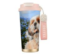 YXDVPALNE Gros plan sur le Shih Tzu,Tasse à café isotherme en acier inoxydable 316 avec cordon, 500 ml, idéale pour les voyages en voiture