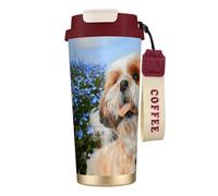 YXDVPALNE Gros plan sur le Shih Tzu,Tasse à café isotherme en acier inoxydable 316 avec cordon, 500 ml, idéale pour les voyages en voiture