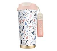 YXDVPALNE Gros points colorés sur fond blanc,Tasse à café isotherme en acier inoxydable 316 avec cordon, 500 ml, idéale pour les voyages en voiture