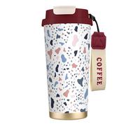 YXDVPALNE Gros points colorés sur fond blanc,Tasse à café isotherme en acier inoxydable 316 avec cordon, 500 ml, idéale pour les voyages en voiture