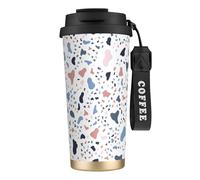 YXDVPALNE Gros points colorés sur fond blanc,Tasse à café isotherme en acier inoxydable 316 avec cordon, 500 ml, idéale pour les voyages en voiture