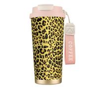 YXDVPALNE Guépard Léopard jaune,Tasse à café isotherme en acier inoxydable 316 avec cordon, 500 ml, idéale pour les voyages en voiture