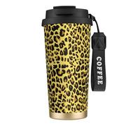 YXDVPALNE Guépard Léopard jaune,Tasse à café isotherme en acier inoxydable 316 avec cordon, 500 ml, idéale pour les voyages en voiture