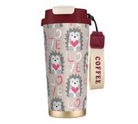 YXDVPALNE Hérisson avec un cœur d'amour,Tasse à café isotherme en acier inoxydable 316 avec cordon, 500 ml, idéale pour les voyages en voiture