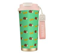 YXDVPALNE Hérissons et feuilles,Tasse à café isotherme en acier inoxydable 316 avec cordon, 500 ml, idéale pour les voyages en voiture