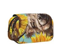YXDVPALNE Highl et Vache avec tournesols Trousse à Crayons Portable à Double Coque avec Fermeture éclair