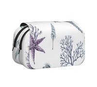 YXDVPALNE Hippocampe Corail Étoile de mer Mer Été Trousse à Crayons Portable à Double Coque avec Fermeture éclair
