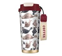 YXDVPALNE Illustration de phoques Lion de mer,Tasse à café isotherme en acier inoxydable 316 avec cordon, 500 ml, idéale pour les voyages en voiture