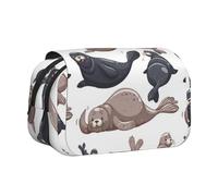 YXDVPALNE Illustration de phoques Lion de mer Trousse à Crayons Portable à Double Coque avec Fermeture éclair