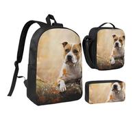 YXDVPALNE Impression American Staffordshire Terrier,Ensemble de 3 sacs à dos, sac à lunch et trousse pour étudiant