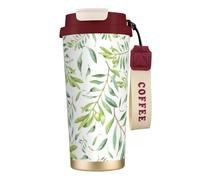 YXDVPALNE Impression artistique d'olivier à feuilles vertes,Tasse à café isotherme en acier inoxydable 316 avec cordon, 500 ml, idéale pour les voyages en voiture