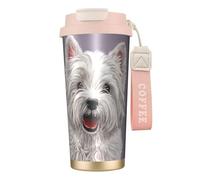 YXDVPALNE Impression artistique d'un adorable chien West Highland Terrier,Tasse à café isotherme en acier inoxydable 316 avec cordon, 500 ml, idéale pour les voyages en voiture