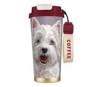 YXDVPALNE Impression artistique d'un adorable chien West Highland Terrier,Tasse à café isotherme en acier inoxydable 316 avec cordon, 500 ml, idéale pour les voyages en voiture