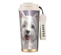YXDVPALNE Impression artistique d'un adorable chien West Highland Terrier,Tasse à café isotherme en acier inoxydable 316 avec cordon, 500 ml, idéale pour les voyages en voiture
