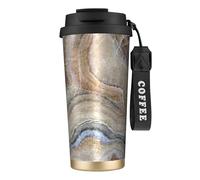 YXDVPALNE Impression bleu pâle en pierre d'onyx,Tasse à café isotherme en acier inoxydable 316 avec cordon, 500 ml, idéale pour les voyages en voiture