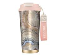 YXDVPALNE Impression bleu pâle en pierre d'onyx,Tasse à café isotherme en acier inoxydable 316 avec cordon, 500 ml, idéale pour les voyages en voiture