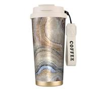 YXDVPALNE Impression bleu pâle en pierre d'onyx,Tasse à café isotherme en acier inoxydable 316 avec cordon, 500 ml, idéale pour les voyages en voiture