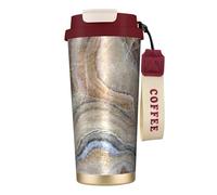 YXDVPALNE Impression bleu pâle en pierre d'onyx,Tasse à café isotherme en acier inoxydable 316 avec cordon, 500 ml, idéale pour les voyages en voiture