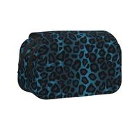YXDVPALNE Imprimé Animal léopard Bleu Cool Trousse à Crayons Portable à Double Coque avec Fermeture éclair