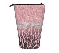 YXDVPALNE Imprimé Animal léopard Rose Chic et Girly à Paillettes,Trousse à Crayons télescopique, Porte-Crayons avec Pochette à Crayons zippée