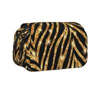 YXDVPALNE Imprimé Animal zèbre doré Trousse à Crayons Portable à Double Coque avec Fermeture éclair