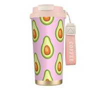YXDVPALNE Imprimé avocat rose,Tasse à café isotherme en acier inoxydable 316 avec cordon, 500 ml, idéale pour les voyages en voiture