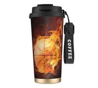 YXDVPALNE Imprimé basket-ball,Tasse à café isotherme en acier inoxydable 316 avec cordon, 500 ml, idéale pour les voyages en voiture