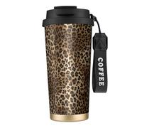 YXDVPALNE Imprimé léopard classique,Tasse à café isotherme en acier inoxydable 316 avec cordon, 500 ml, idéale pour les voyages en voiture