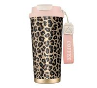 YXDVPALNE Imprimé léopard,Tasse à café isotherme en acier inoxydable 316 avec cordon, 500 ml, idéale pour les voyages en voiture