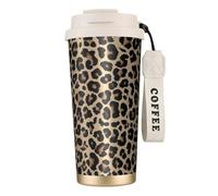 YXDVPALNE Imprimé léopard,Tasse à café isotherme en acier inoxydable 316 avec cordon, 500 ml, idéale pour les voyages en voiture