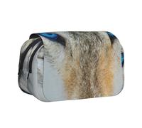 YXDVPALNE Imprimé Loup aux Yeux Bleus Trousse à Crayons Portable à Double Coque avec Fermeture éclair