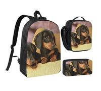 YXDVPALNE Imprimé mignon de deux teckels,Ensemble de 3 sacs à dos, sac à lunch et trousse pour étudiant