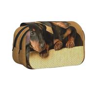 YXDVPALNE Imprimé Mignon de Deux teckels Trousse à Crayons Portable à Double Coque avec Fermeture éclair